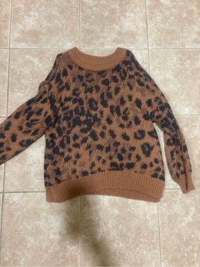 aerie Leopard Print Crewneck Sweater - Brown & Black